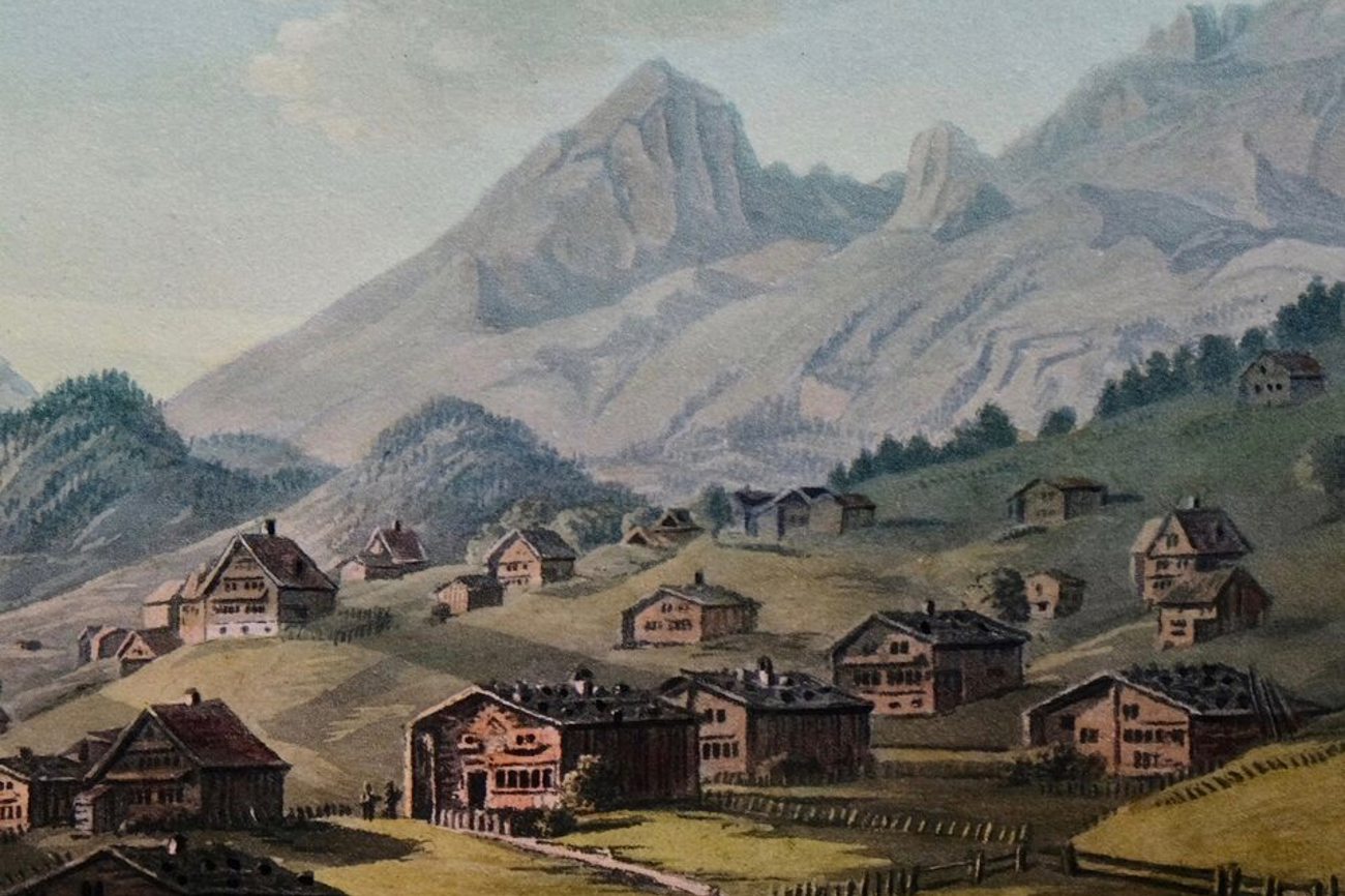 Zwingligeburtshaus in der Bildmitte, um 1825. Bild: Toggenburger Museum Lichtensteig