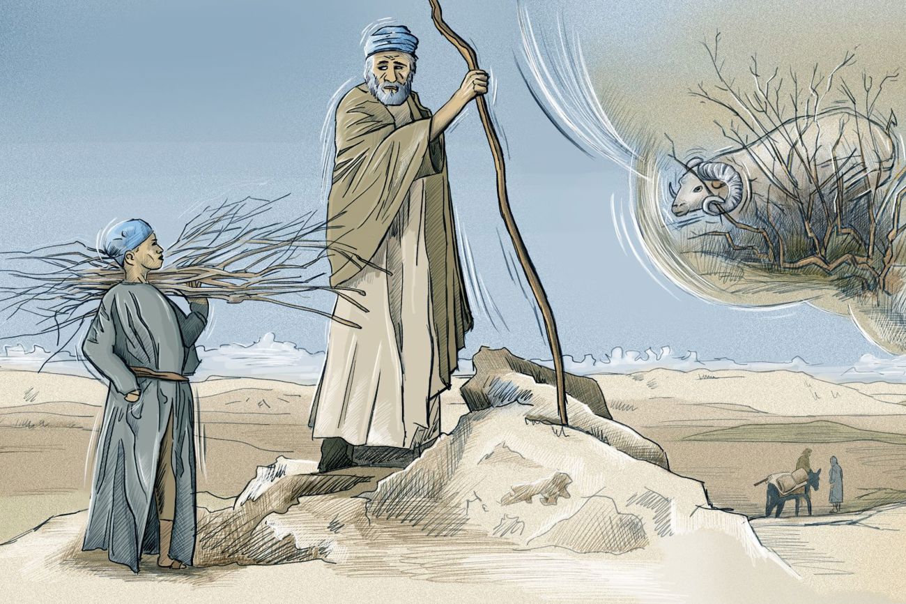 Leben und Tod: oft nur eine Handbreit auseinander. Abraham und Isaak stehen bespielhaft dafür – und dafür, warum auf Gottes Verheissungen vertraut werden darf. (Zeichnung: Patrick Angst)