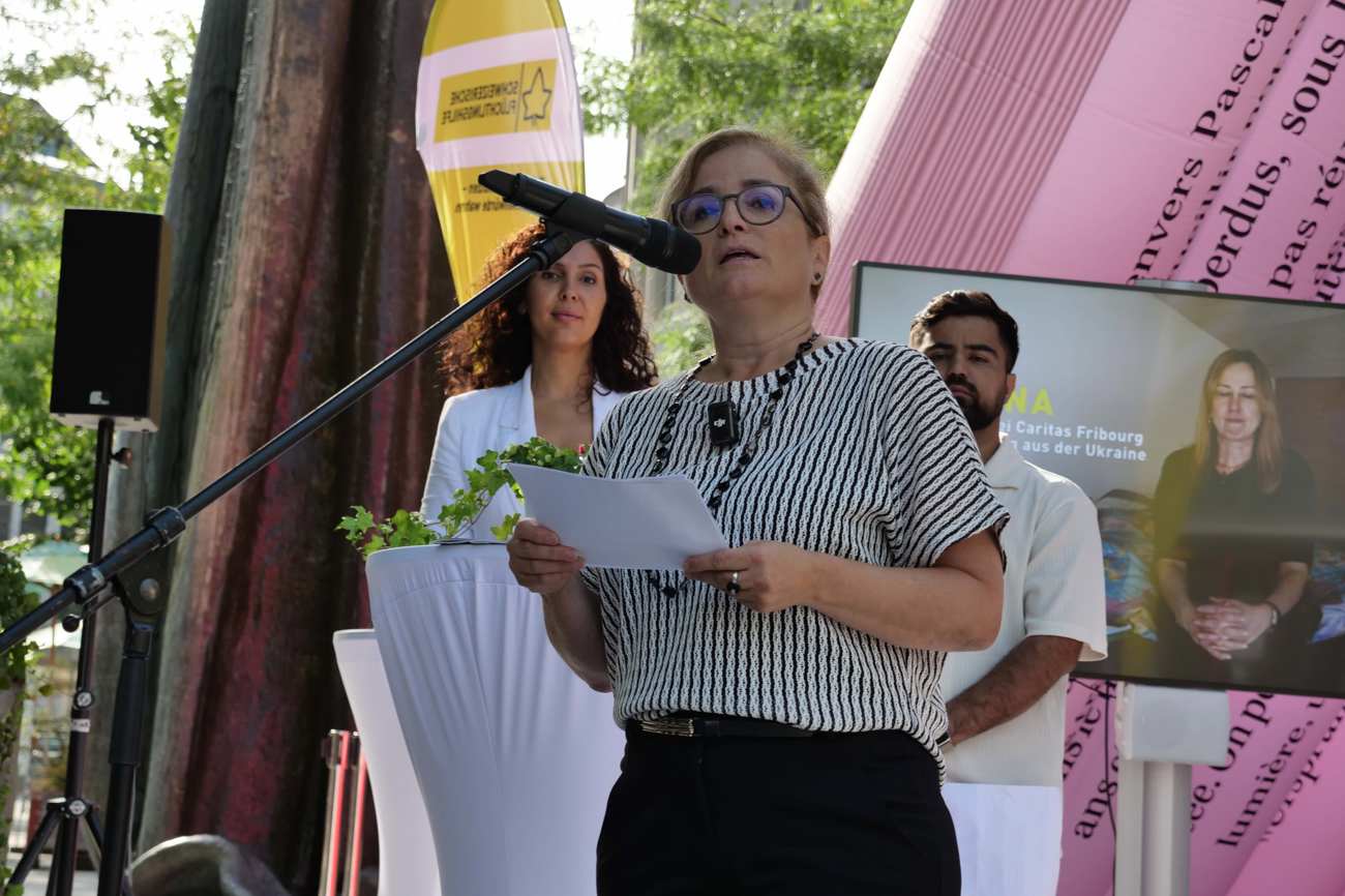 Maria Pappa, Stadtpräsidentin St. Gallen bei der Eröffnungsfeier der «Tour de Suisse der Menschlichkeit» in St. Gallen.