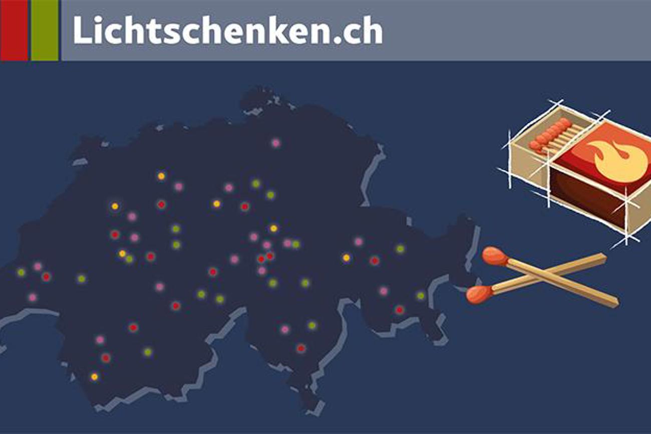 Plakat zur Aktion: Mit Streichhölzern eine wenn auch virtuelle Kerze anzünden.