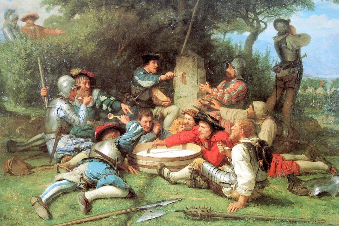 Die Kappeler Milchsuppe, Gemälde von Albert Anker, 1869, Privatbesitz.|wikimedia